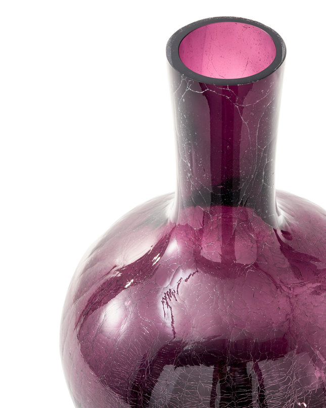 POLS POTTEN | GECRAQUELEERDE GLAZEN BOLVAAS - DONKERPAARS