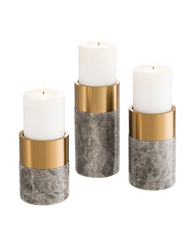EICHHOLTZ | CANDLE HOLDER SIERRA SET OF 3 - GREY MARBLE