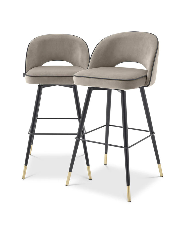 EICHHOLTZ | BAR STOOL CLIFF SET OF 2 - GREIGE VELVET