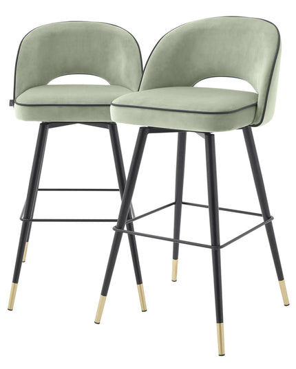 EICHHOLTZ | BAR STOOL CLIFF SET OF 2 - PISTACHE GREEN VELVET