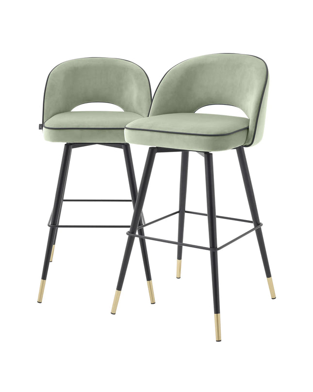 EICHHOLTZ | BAR STOOL CLIFF SET OF 2 - PISTACHE GREEN VELVET