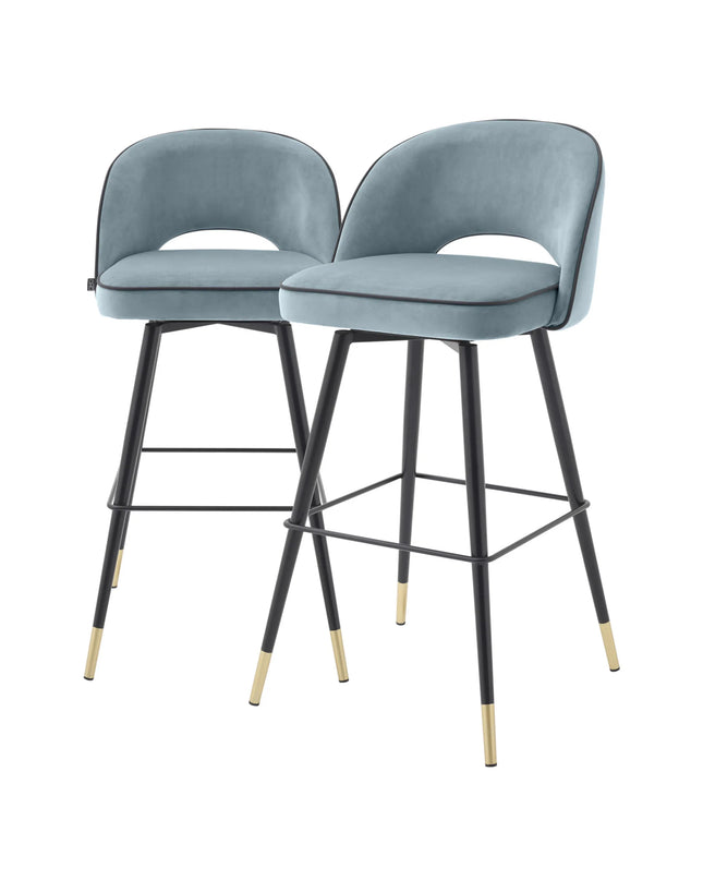 EICHHOLTZ | BAR STOOL CLIFF SET OF 2 - BLUE VELVET