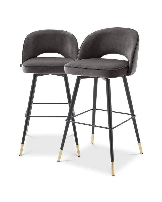 EICHHOLTZ | BAR STOOL CLIFF SET OF 2 - GREY VELVET